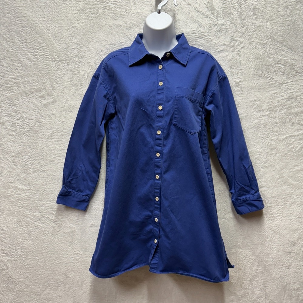Madewell Shirt Dress Womens Small Royal Blue Cotton Preppy Side Slits Button Up